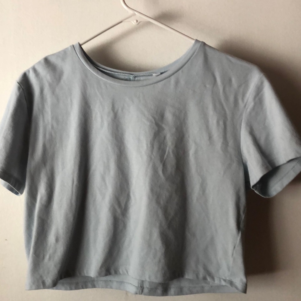 light blue crop top